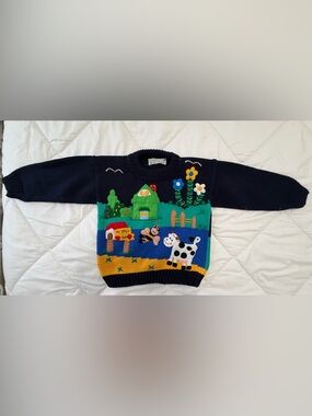 Quill’s Ireland Farm Scene Knit Sweater Navy Novelty Pullover kids